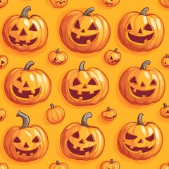 Charming Pumpkin Jack o  Lantern Pattern in Cartoon Style with Clear Space for Halloween