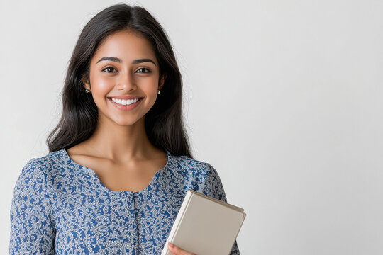 indian female teacher on white background