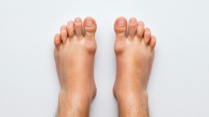 Close-up of tired feet with visible swelling and cracked heels on a white background representing diabetic foot problems health complications awareness 