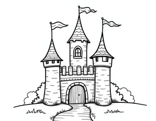 Obraz premium Easy Castle Coloring Sheet: Perfect for Toddlers and Preschoolers
