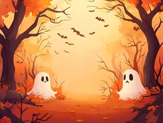 Enchanting Autumn Spook  Mysterious Ghosts in a Haunted Forest Landscape