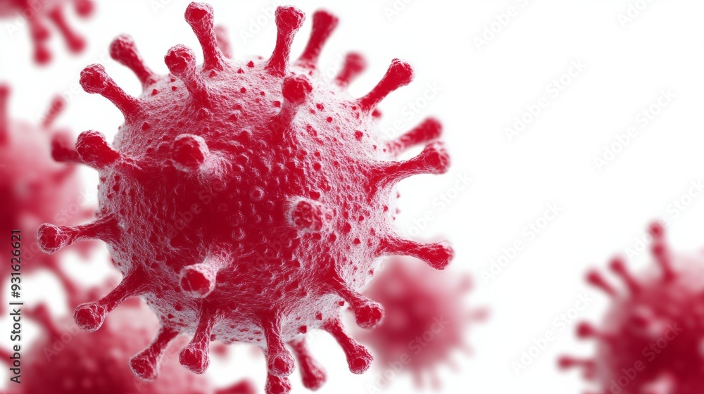 Poster graphic of the monkeypox virus under a microscope spherical virus particles with spiked surface isol