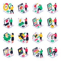 Set of Web and Mobile Isometric Illustrations 

