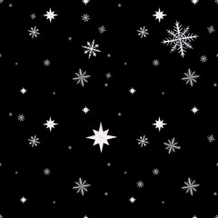 Seamless pattern with snow and snowflakes in different shapes and forms. Christmas and New Year background. Watercolor hand drawn illustration on isolated background. Repeat print for design paper