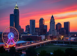 Atlanta Georgia Skyline at Sunset with Ferris Wheel