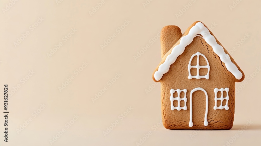 Aufkleber minimalist gingerbread house with clean lines and simple icing, isolated on a gradient background sh