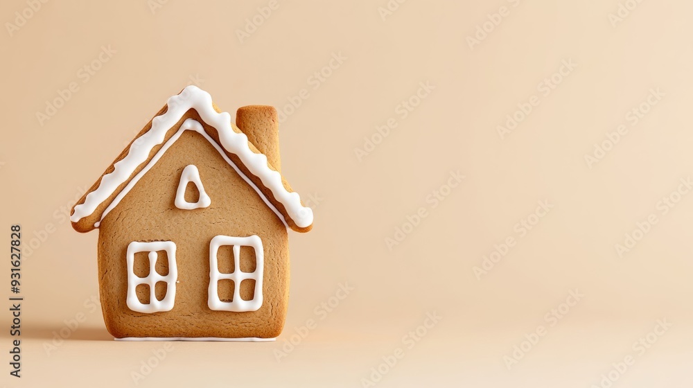 Poster minimalist gingerbread house with clean lines and simple icing, isolated on a gradient background sh