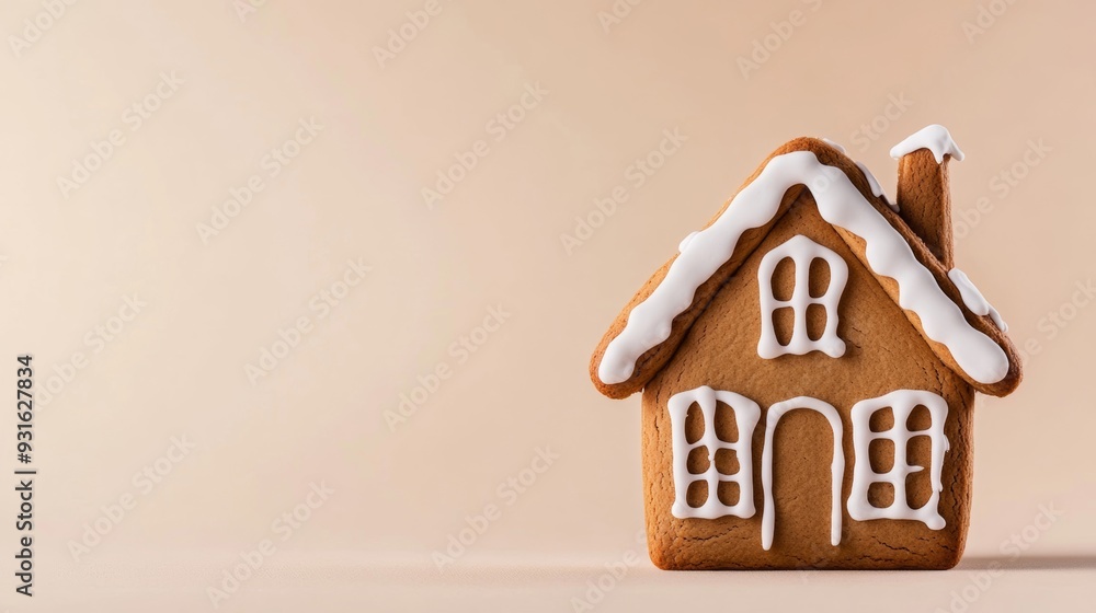 Aufkleber minimalist gingerbread house with clean lines and simple icing, isolated on a gradient background sh