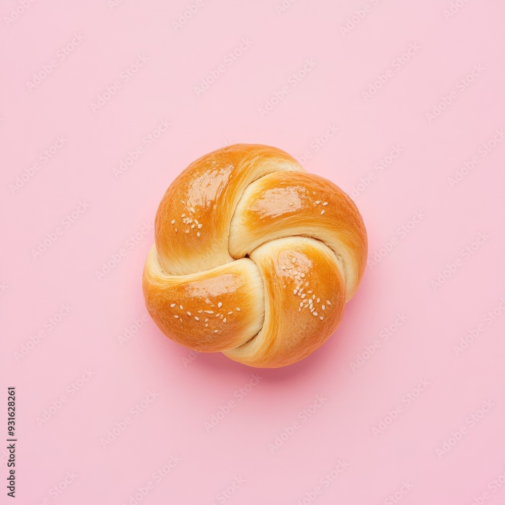 Poster pampushka bun isolated on pink background top view 