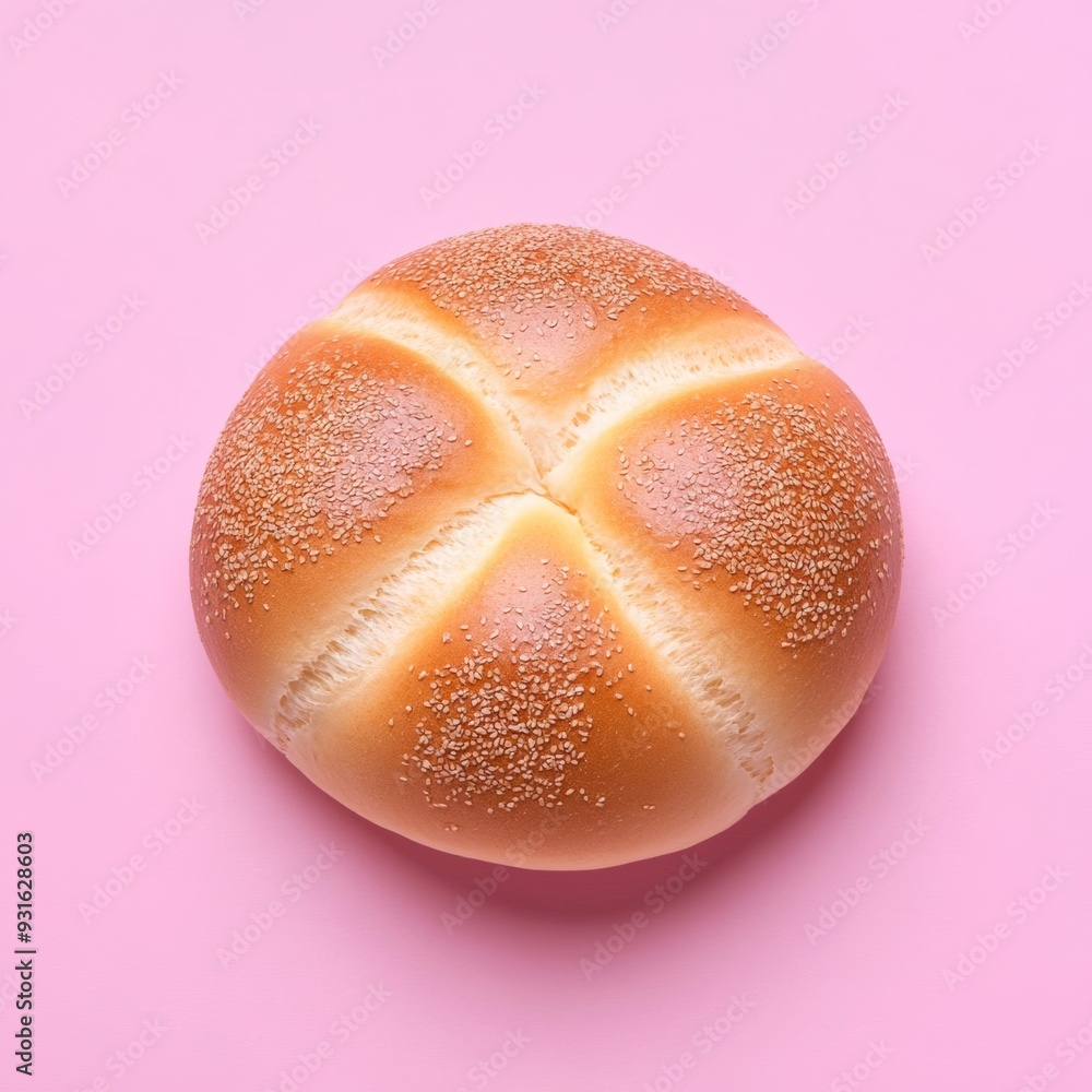 Poster pampushka bun isolated on pink background top view 