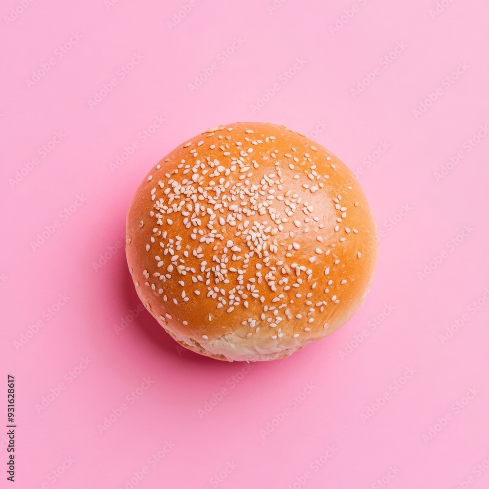 Sticker pampushka bun isolated on pink background top view 