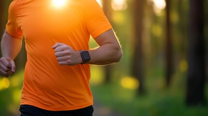 Person jogging in a park wearing a fitness tracker and carrying a glucose monitor showing active diabetes management and healthy living 