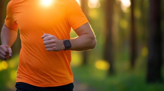 Person jogging in a park wearing a fitness tracker and carrying a glucose monitor showing active diabetes management and healthy living 