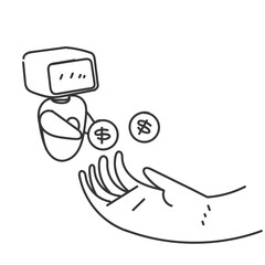 robot holding and giving money illustration in doodle style
