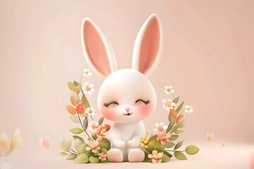 Obraz premium Cute Bunny Vintage Badge Logo Graphic