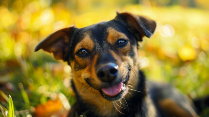 Close-up of a cute dog enjoying the sunny weather outdoors. Animals concept.