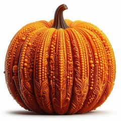 Intricately carved orange pumpkin showcasing a unique design, perfect for autumn, Halloween, and seasonal decor imagery.
