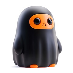 Obraz premium A cute black and orange cartoon penguin figurine with big eyes, perfect for toy, decoration, and animation projects. Halloween Art Toy Character Design.