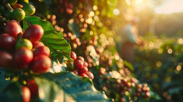 Farmers harvest coffee beans and dry them in the sun to reduce moisture in the coffee beans and wait for sorting to enter the coffee roasting process to meet the required standards bef : Generative AI