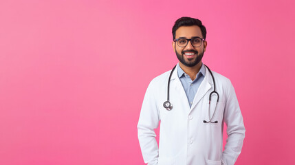 Fototapeta premium Indian male doctor standing on solid background