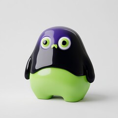 Obraz premium Colorful abstract figurine with large eyes in black and green. Modern art sculpture against a plain background. Halloween Art Toy Character Design.