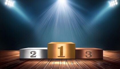 A three-tiered podium where winners stand, with a bright spotlight shining down from above perfect for sports events, talent shows, or any competitive event