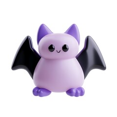 Obraz premium Cute and colorful cartoon bat character with a purple and black design, perfect for Halloween or children's decor. Halloween Art Toy Character Design.