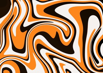 Abstract background with lines. Illustration of flowing liquid in black, white and orange colors. Dilutions of paint. Background for Halloween. Halloween colors.