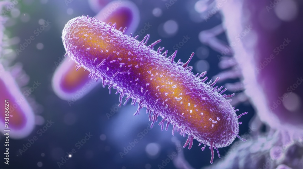 Poster a bacterium is seen dividing into two distinct daughter cells in a laboratory environment under micr