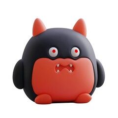 Naklejka premium Cute black and red cartoon monster with round shape, big eyes, pointy ears, and sharp teeth. Perfect for Halloween or fun characters. Halloween Art Toy Character Design.