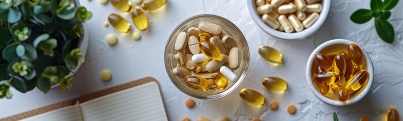 Many different types of vitamins and supplements in a jar