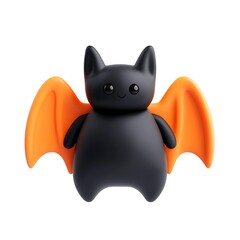 Obraz premium Cute black bat with orange wings cartoon on a white background, perfect for Halloween and festive decoration. Halloween Art Toy Character Design.