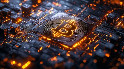 Bitcoin blockchain closeup, peer-to-peer transaction, encrypted payment system, digital security