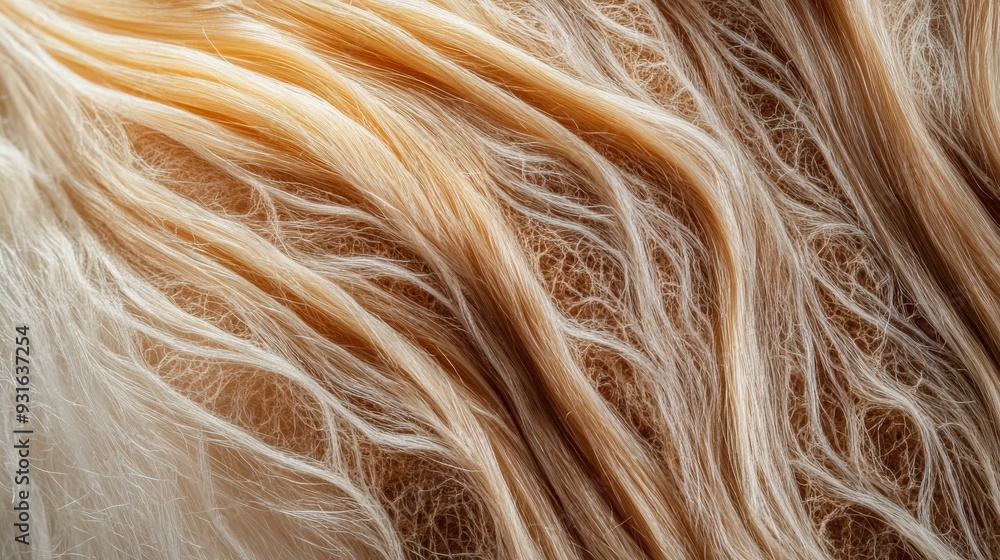 Poster close-up view of a hair cross-section highlighting the structural layers and textures in a laborator