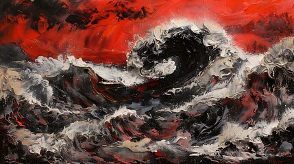 Abstract background of ocean waves, orange, black and white, aerial view, abstract landscape