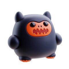 Cute blue and orange monster toy with big eyes and a happy face, perfect for kids' play and decoration. Isolated on a white background. Halloween Art Toy Character Design.