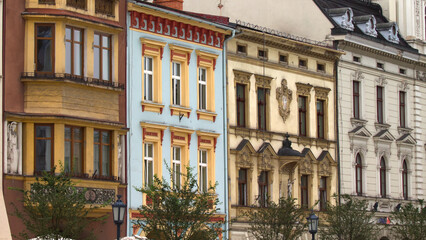 Facades of the buildings located on Cieszyn's Main Square.