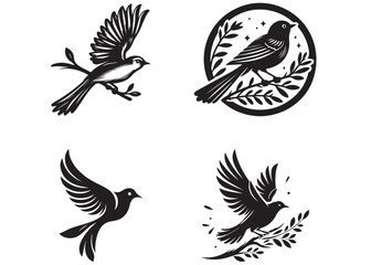 vector silhouette flying bird, flying bird on a tree Vector,  Wall decals, flying bird on a branch, flying bird logo Vector illustration in simple hand drawn, silhouette vector illustration design