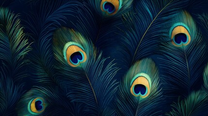 Peacock Feathers on a Blue Background