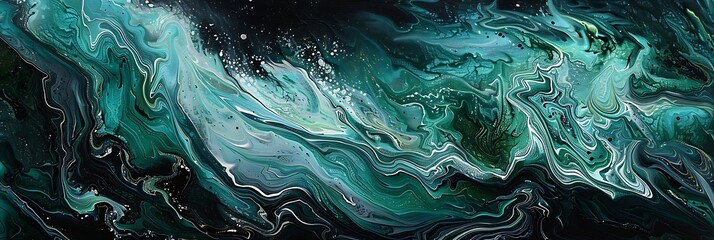 Abstract background of ocean waves with interweaving of various turquoise shades like teal green, black and white, aerial view, abstract landscape(rotate 90 degree and cut it in 16:9 ratio)