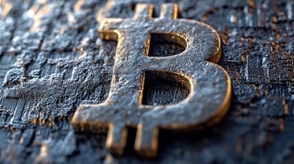 Obraz premium Bitcoin symbol, closeup, peer-to-peer transaction, blockchain technology, secure digital payment