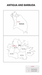 Antigua and Barbuda Map. State and district map of Antigua and Barbuda. Administrative map of Antigua and Barbuda with states and boundaries in white color.