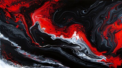 Abstract background of ocean waves with interweaving of various turquoise shades like red, black and white, aerial view, abstract landscape