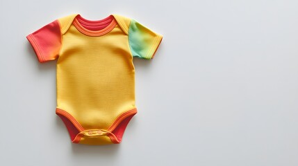 Fototapeta premium Yellow and Orange Baby Bodysuit on White Background.