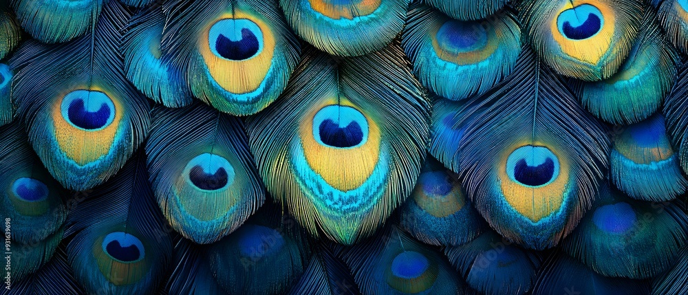 Poster peacock feathers close up macro.
