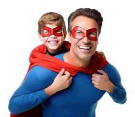 PNG dad and son in superhero costume. by rawpixel.