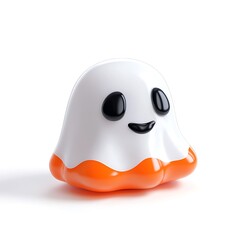 Fototapeta premium Cute ghost figurine with a smiling face and orange base. Ideal for Halloween decorations or themed parties. Halloween Art Toy Character Design.