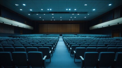 Fototapeta premium A silent, empty auditorium with vacant seats, evoking the narrative of a past event or performance.