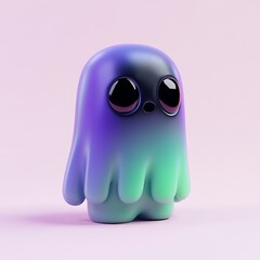 Cute glossy toy character with large eyes and gradient colors, pink background. Perfect for kids, design, and playful concepts. Halloween Art Toy Character Design.