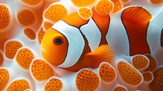 Close-up of a Clownfish in its Anemone Home.